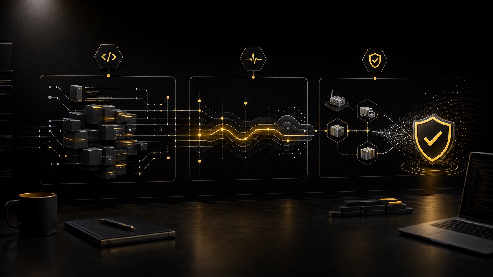 Dark editorial DataTip visual for: This Week in Dev: AI Coding, Faster .NET, and Supply-Chain Risk.