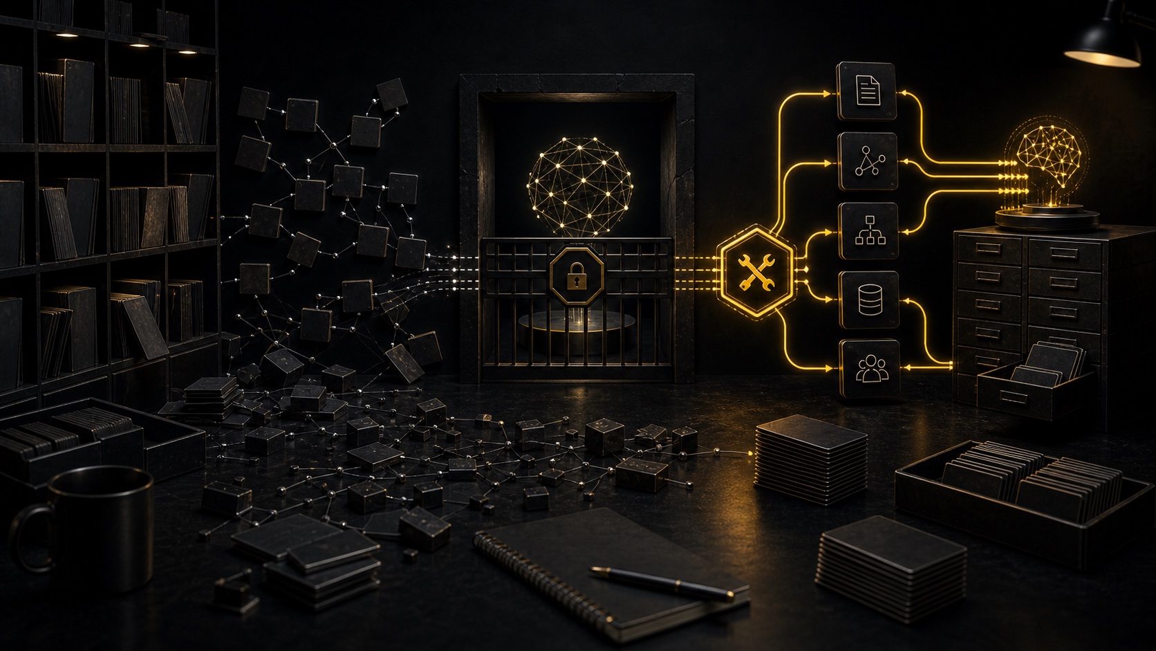 Dark editorial DataTip visual for: The AI Breakthrough Gap Is Usually Knowledge Debt.