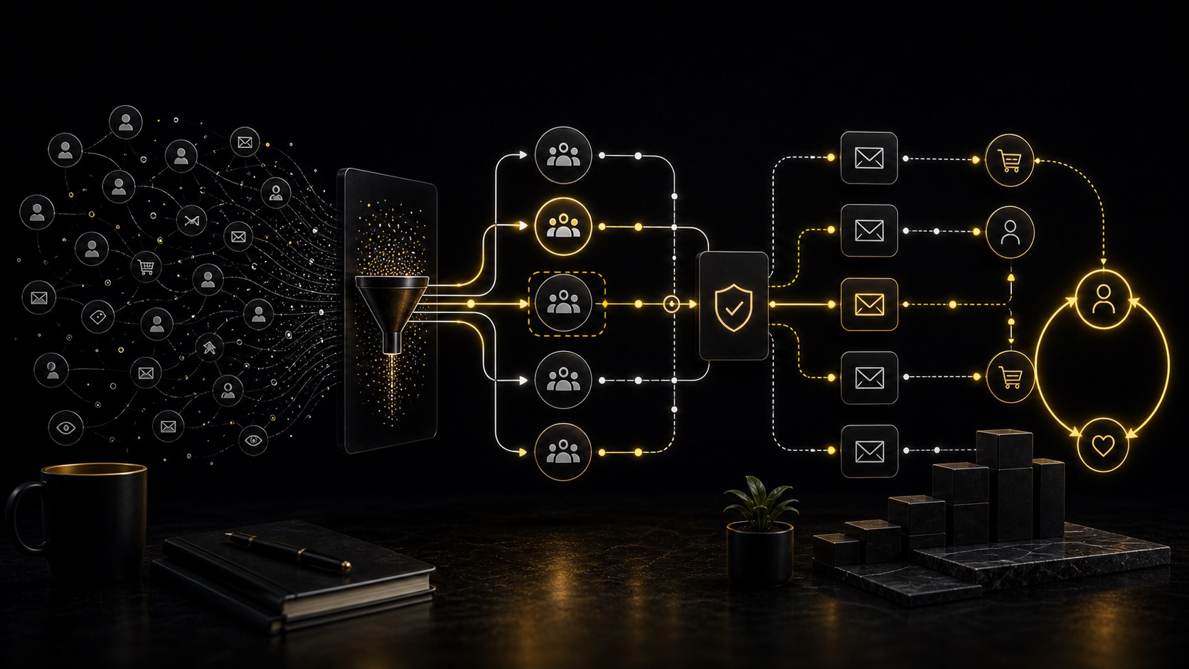 Dark editorial DataTip visual for: Klaviyo for Shopify: Powerful Email Only Works With Clean Customer Data.