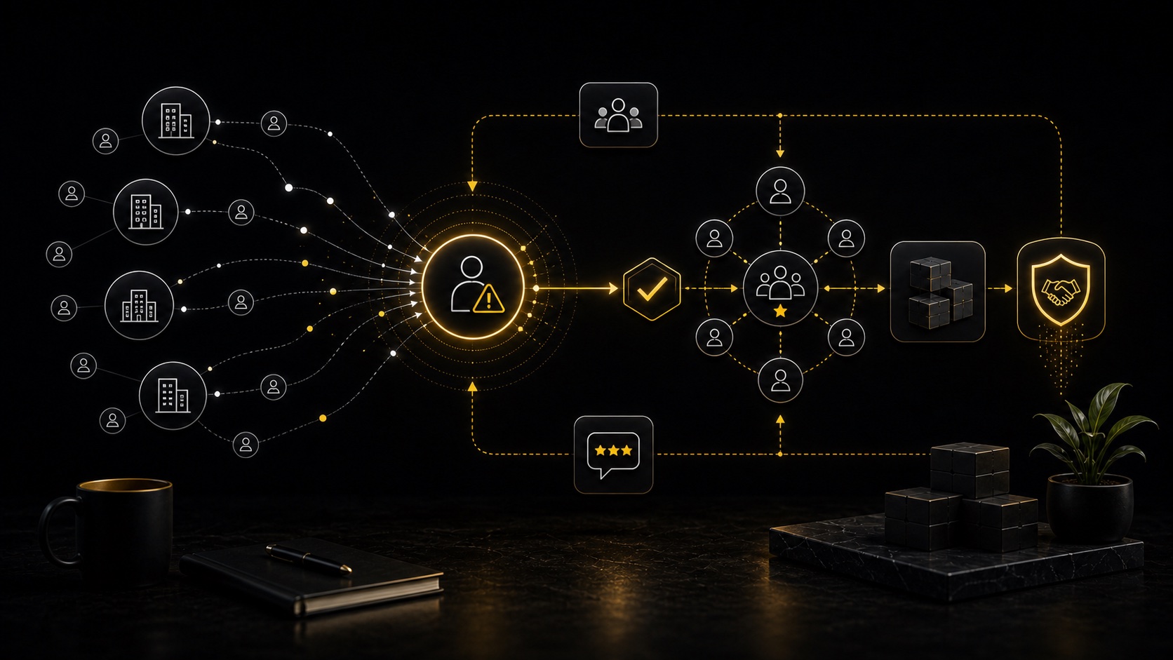 Dark editorial DataTip visual for: B2B Community Only Works When It Solves a Real Customer Problem.